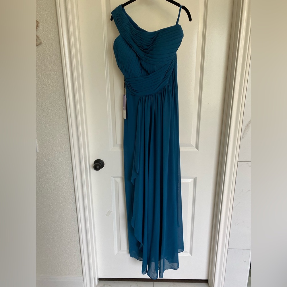 JJs House Blue Ruched One Shoulder Gown